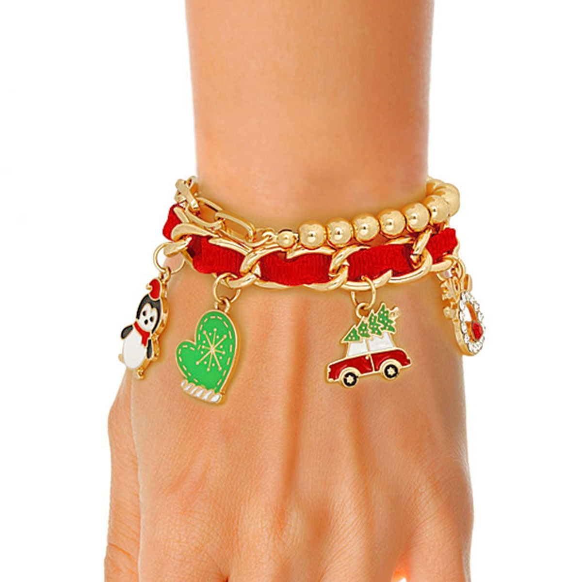 Bracelets Red Xmas Mitten Stylish Fashion Jewelry Accessories