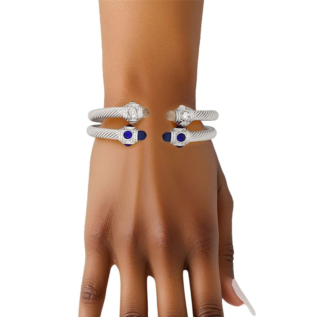 Crystal Cable Bangle Bracelet Set Blue Clear Stylish Jewelry