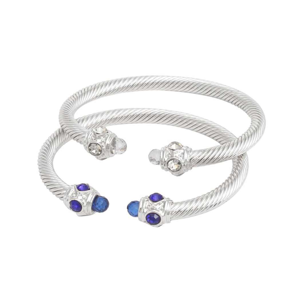 Crystal Cable Bangle Bracelet Set Blue Clear Stylish Jewelry