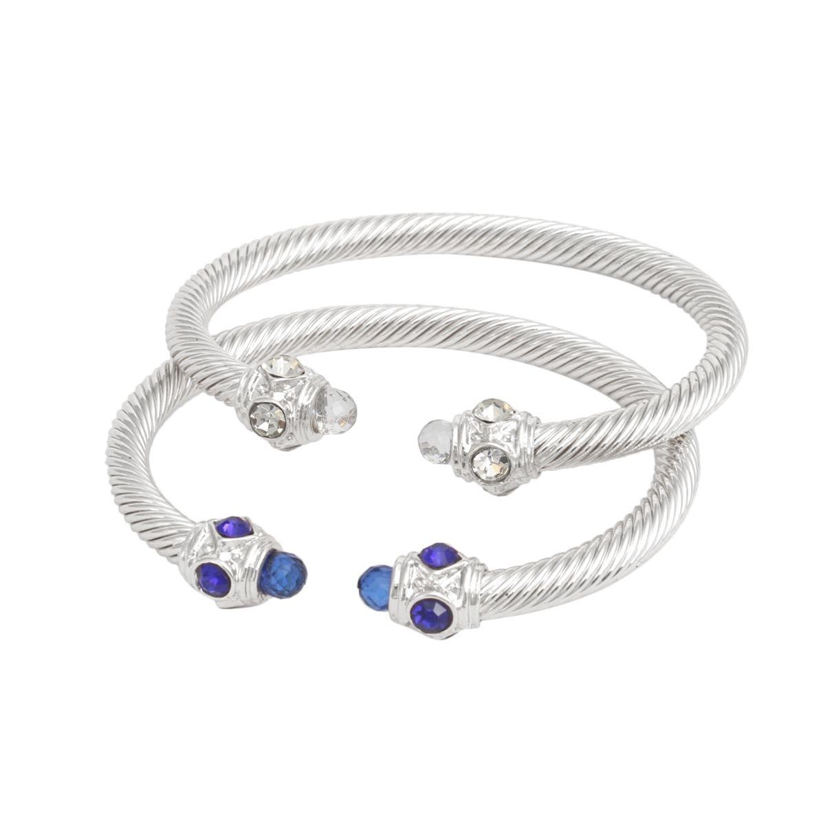 Crystal Cable Bangle Bracelet Set Blue Clear Stylish Jewelry