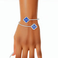 Open Bangle Bracelet with Blue Clover Rhinestone Accent – Stylish Sorority Jewelry