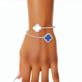 Open Bangle Bracelet with Blue and White Stone Clover – Trendy Sorority Jewelry