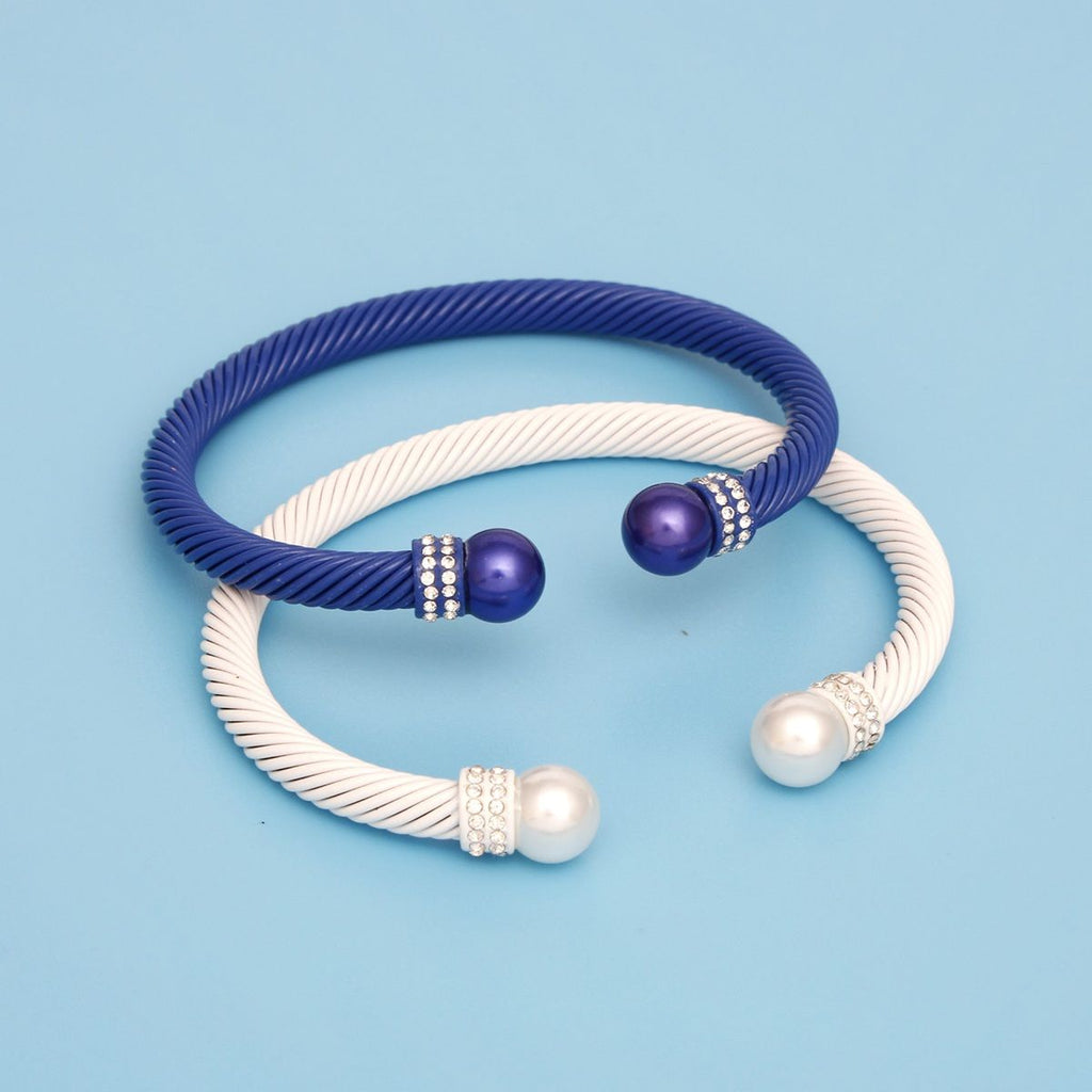 Cable Bangles 2 Pcs Set Blue White Sorority Stylish Jewelry Accessories