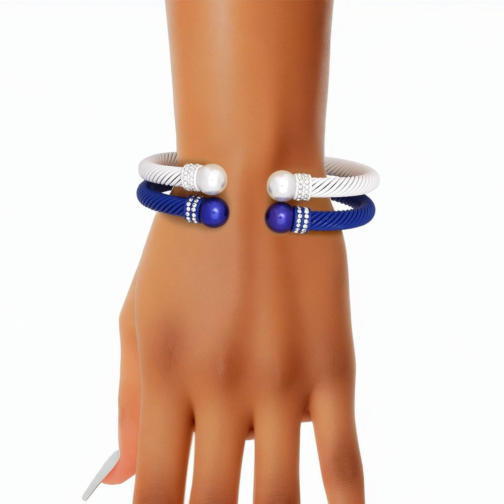 Cable Bangles 2 Pcs Set Blue White Sorority Stylish Jewelry Accessories