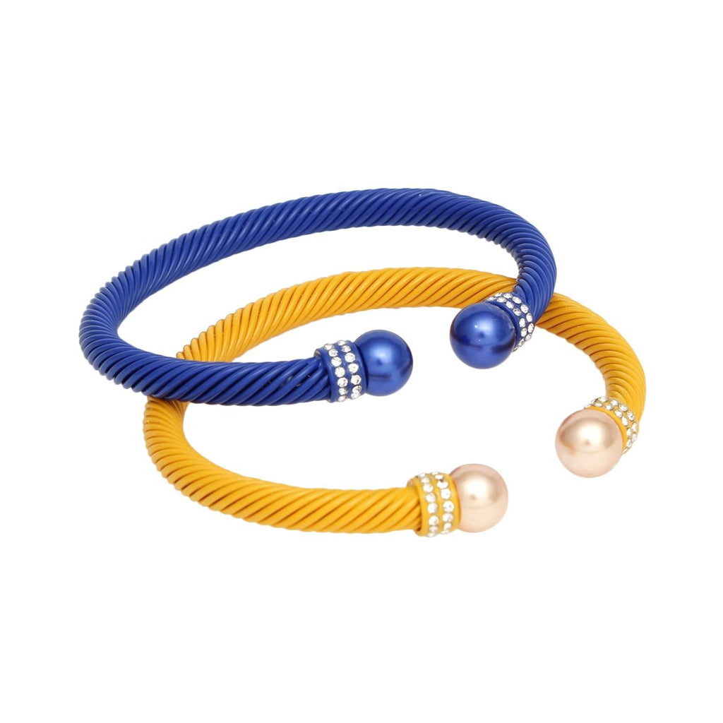 Cable Bangles 2 Pcs Blue Yellow Sorority Stylish Statement Jewelry