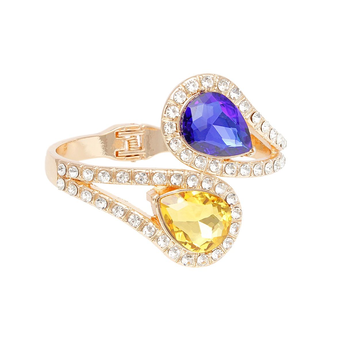 Crystal Teardrop Cuff Bracelet Blue and Gold Stylish Statement Jewelry