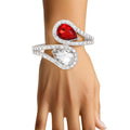 Statement Cuff Bracelet with Red and Clear Teardrop Crystals, Trendy Fashion Jewelry