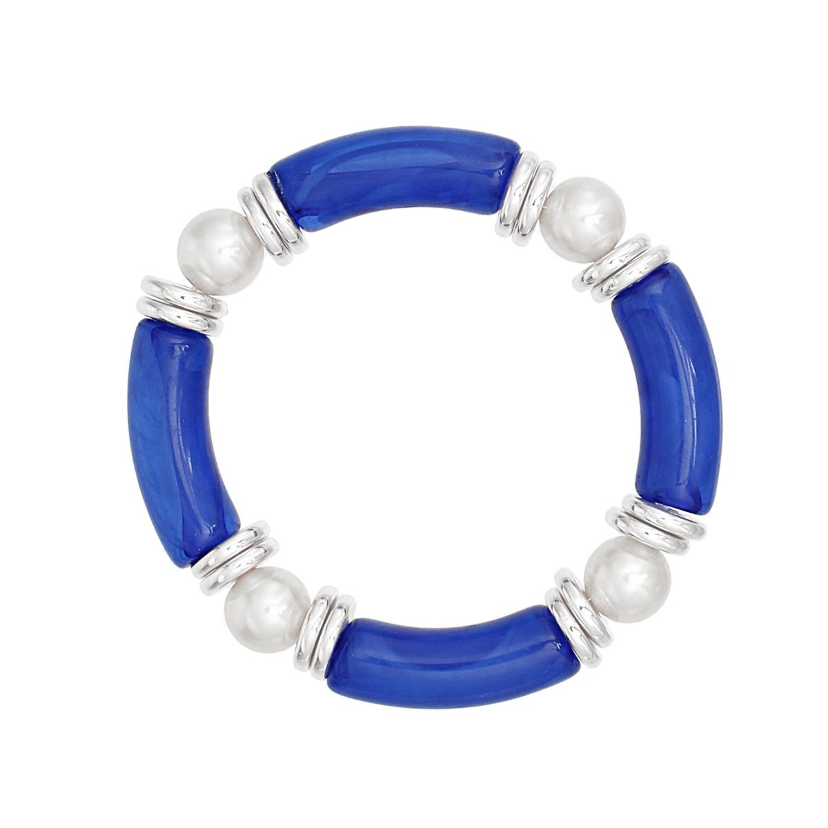 Stretch Bracelet Marbled Blue and White Pearl Stylish Jewelry Accessory
