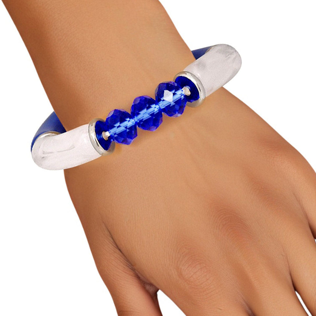 Beaded Tubular Bracelet Blue White Stylish Glass Bead Jewelry