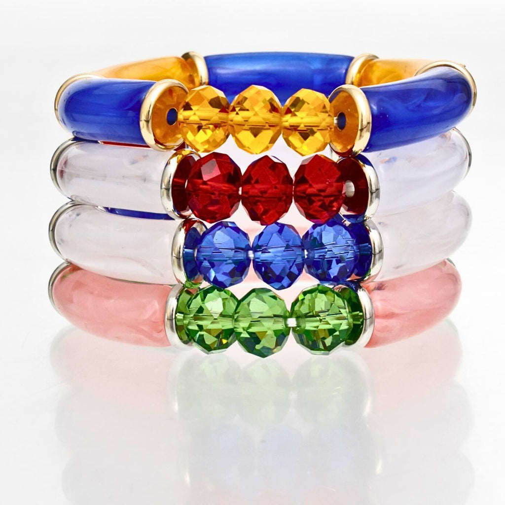 Beaded Tubular Bracelet Blue White Stylish Glass Bead Jewelry