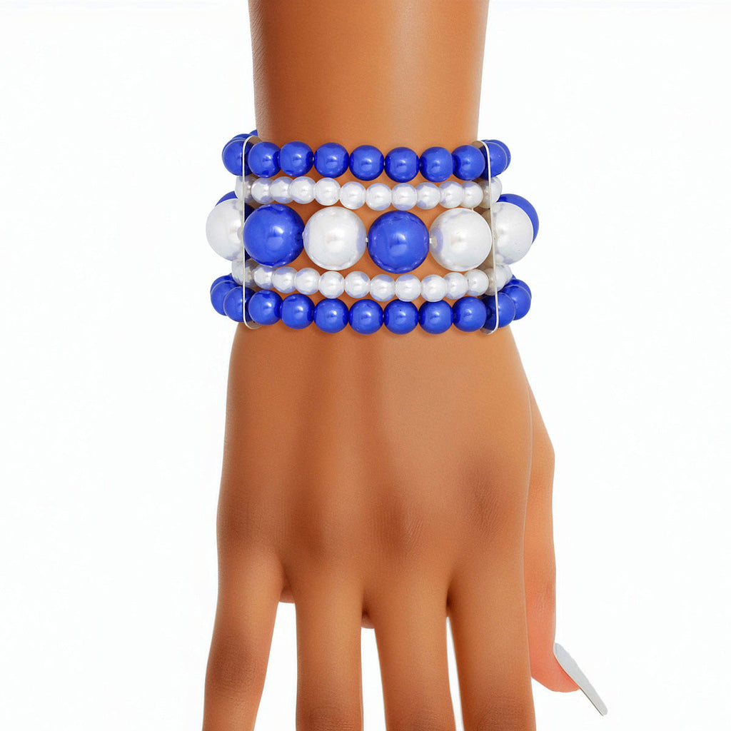 Stacked Blue and White Pearl Bracelet for Women – Stylish Layered Jewelry