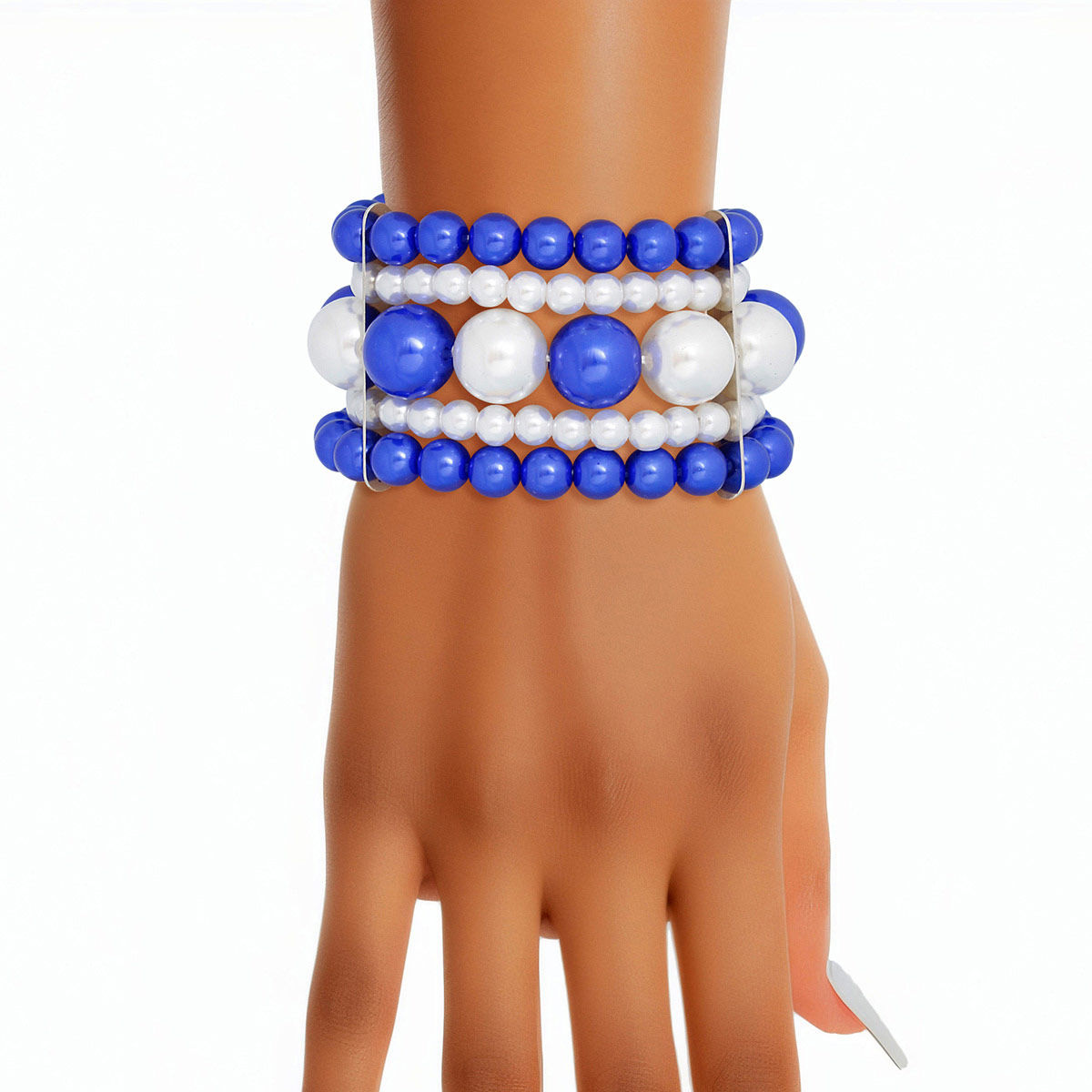 Stacked Blue and White Pearl Bracelet for Women – Stylish Layered Jewelry