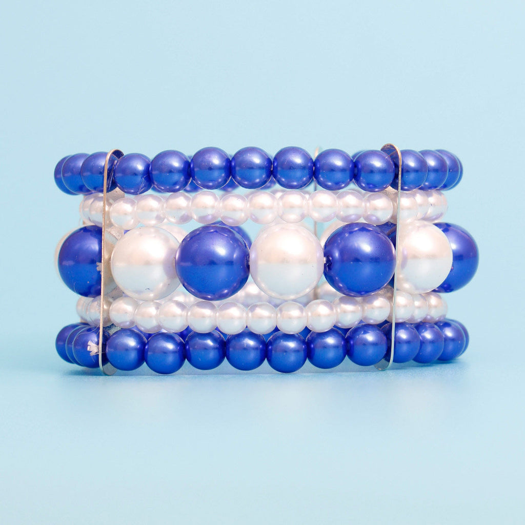 Stacked Blue and White Pearl Bracelet for Women – Stylish Layered Jewelry