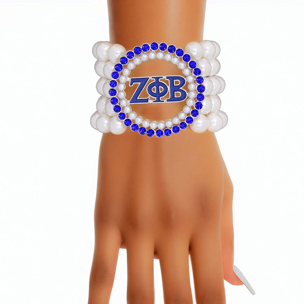 Women’s Pearl Bracelet Zeta Phi Blue White Stylish Jewelry Accessory