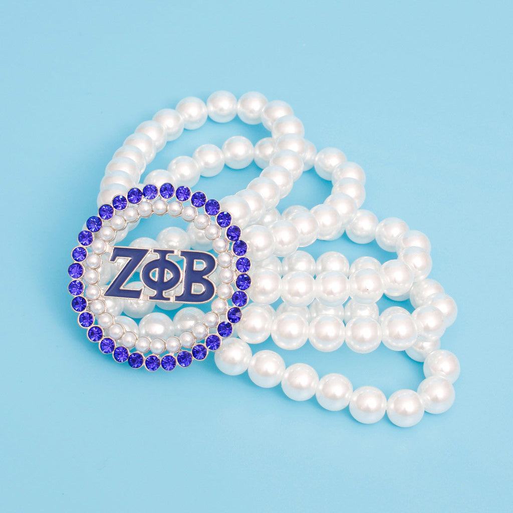Women’s Pearl Bracelet Zeta Phi Blue White Stylish Jewelry Accessory