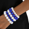 Women’s Stretch Pearl Bracelets 5 Pcs Set Blue White Stylish Layered Jewelry