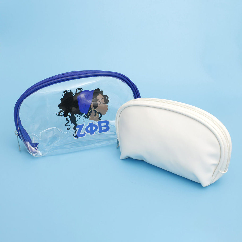 Cosmetic Pouch Set Blue White Sorority Woman Stylish Accessories