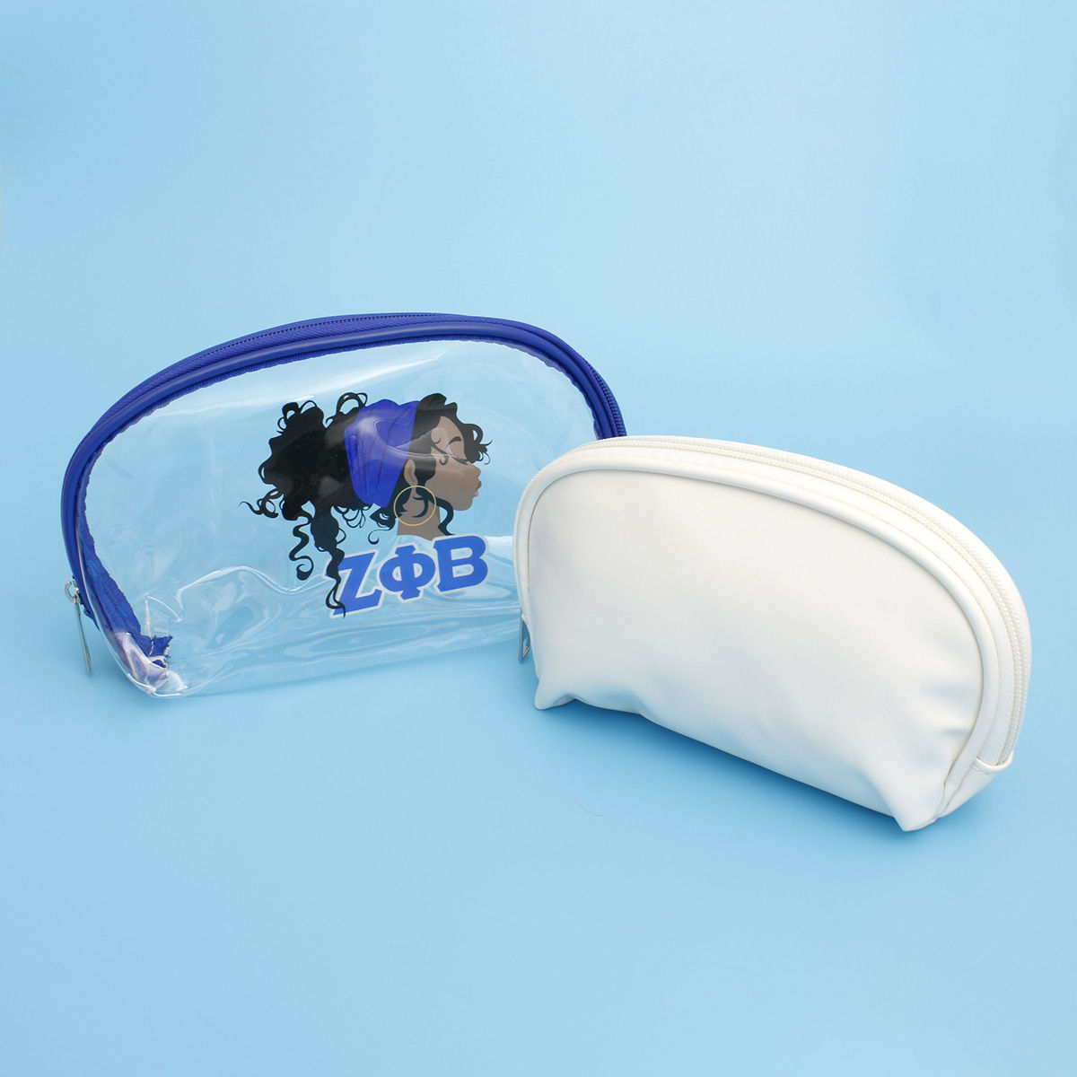 Cosmetic Pouch Set Blue White Sorority Woman Stylish Accessories