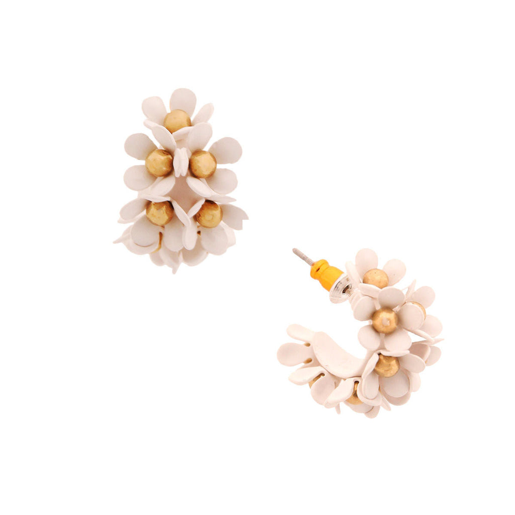 Hoop Earrings White Flower Stylish Statement Jewelry