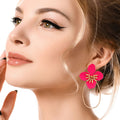 Teardrop Hoop Earrings Fuchsia Flower Stylish Statement Jewelry