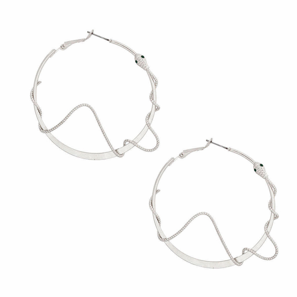 Statement Silver Snake Wrapped Hoop Earrings, Trendy Fashion Jewelry