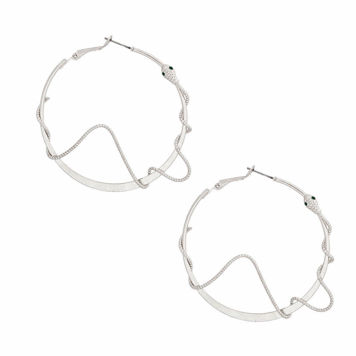 Statement Silver Snake Wrapped Hoop Earrings, Trendy Fashion Jewelry