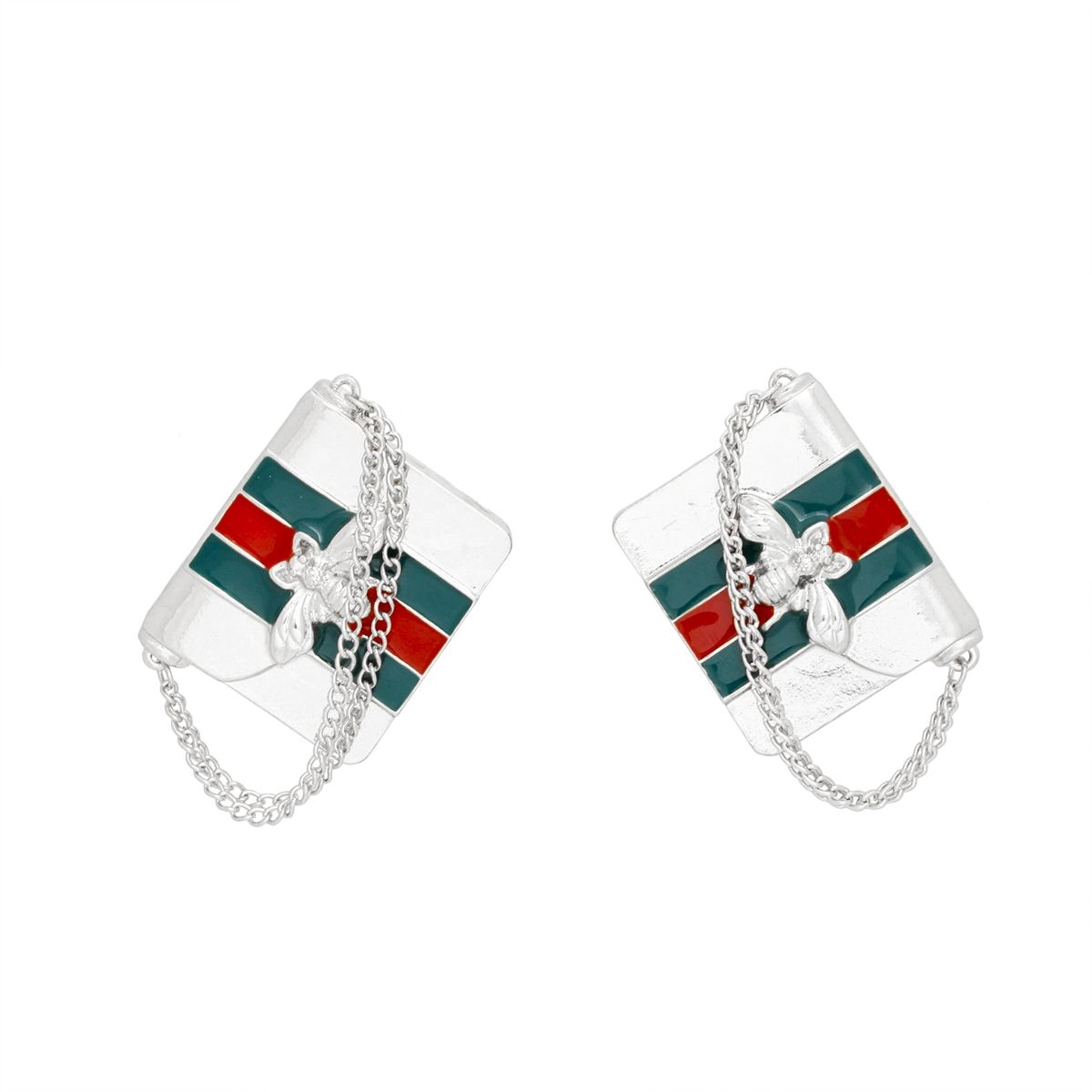 Large Silver Striped Stud Earrings Women’s Fashion Jewelry
