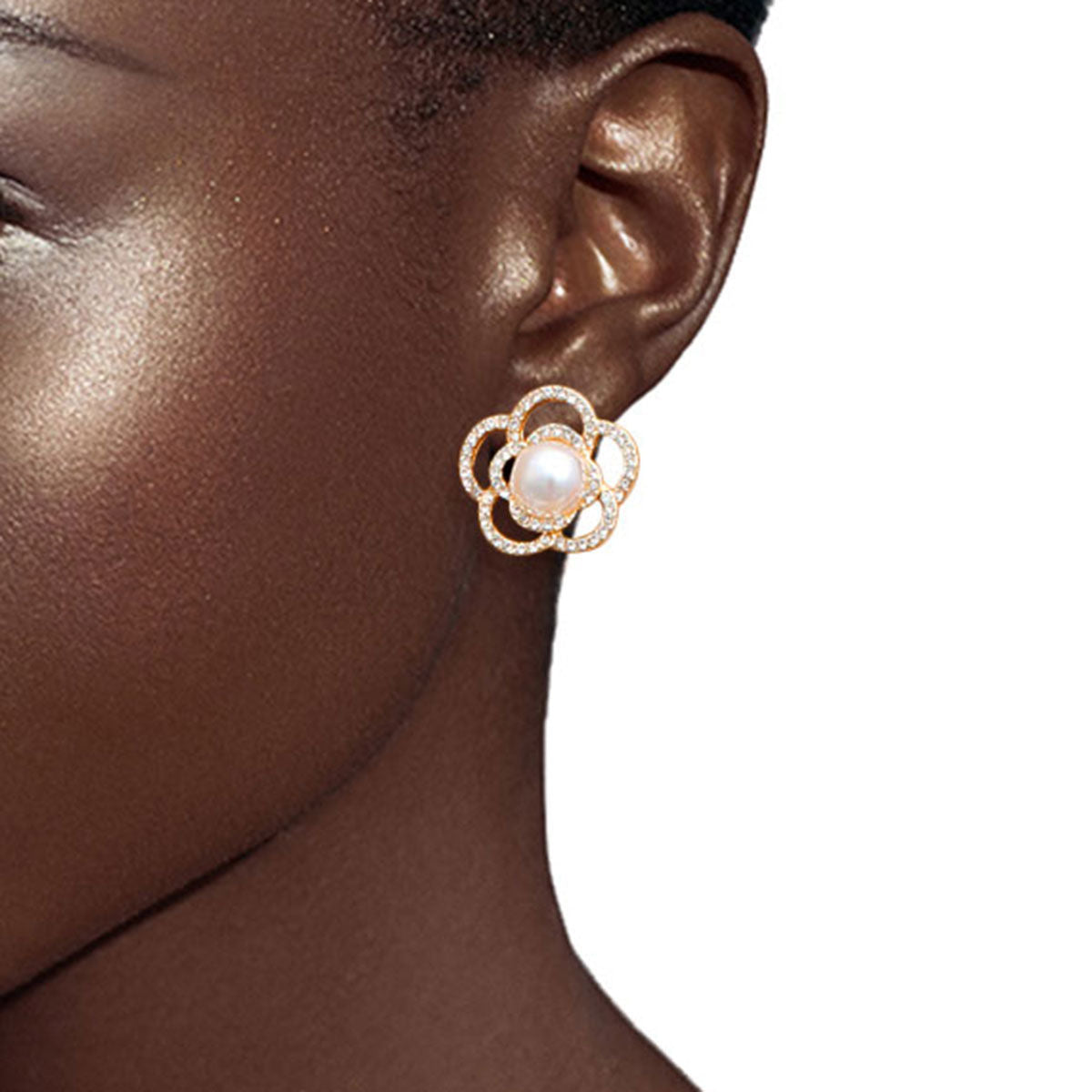 Statement Earrings Trio Gold and White Stylish Chic Glamorous