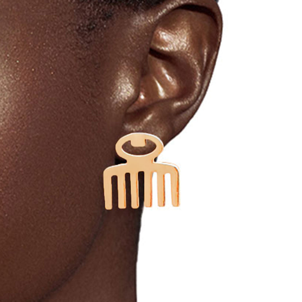 Afro Stud Earrings 3 Pcs Gold Black Girl Stylish Jewelry Set