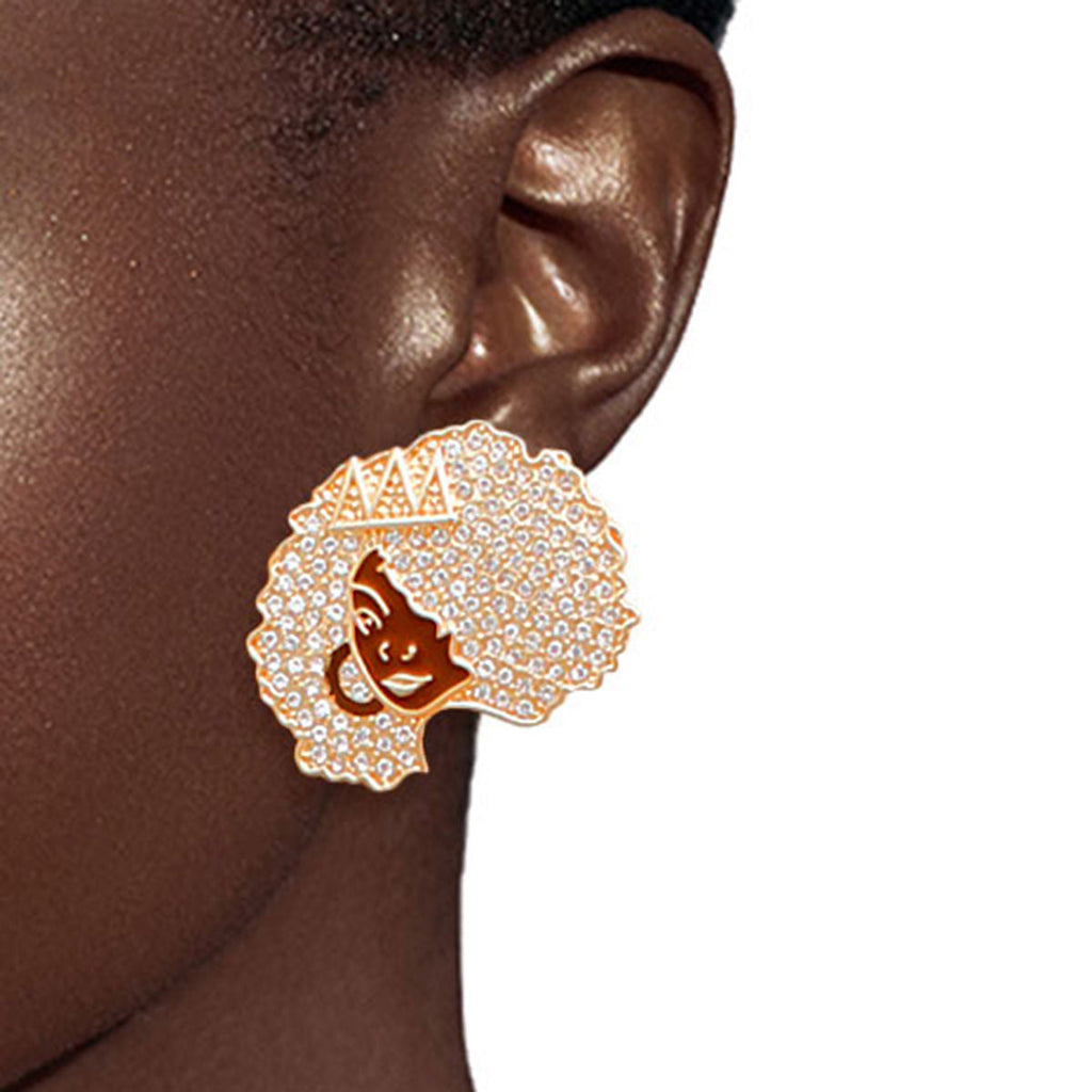 Afro Stud Earrings 3 Pcs Gold Black Girl Stylish Jewelry Set