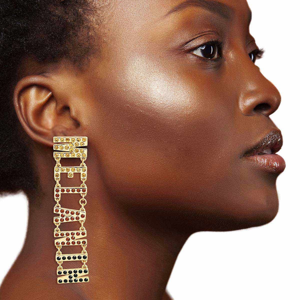 Statement Gold Rhinestone Melanin Link Earrings Stylish Fashion Jewelry