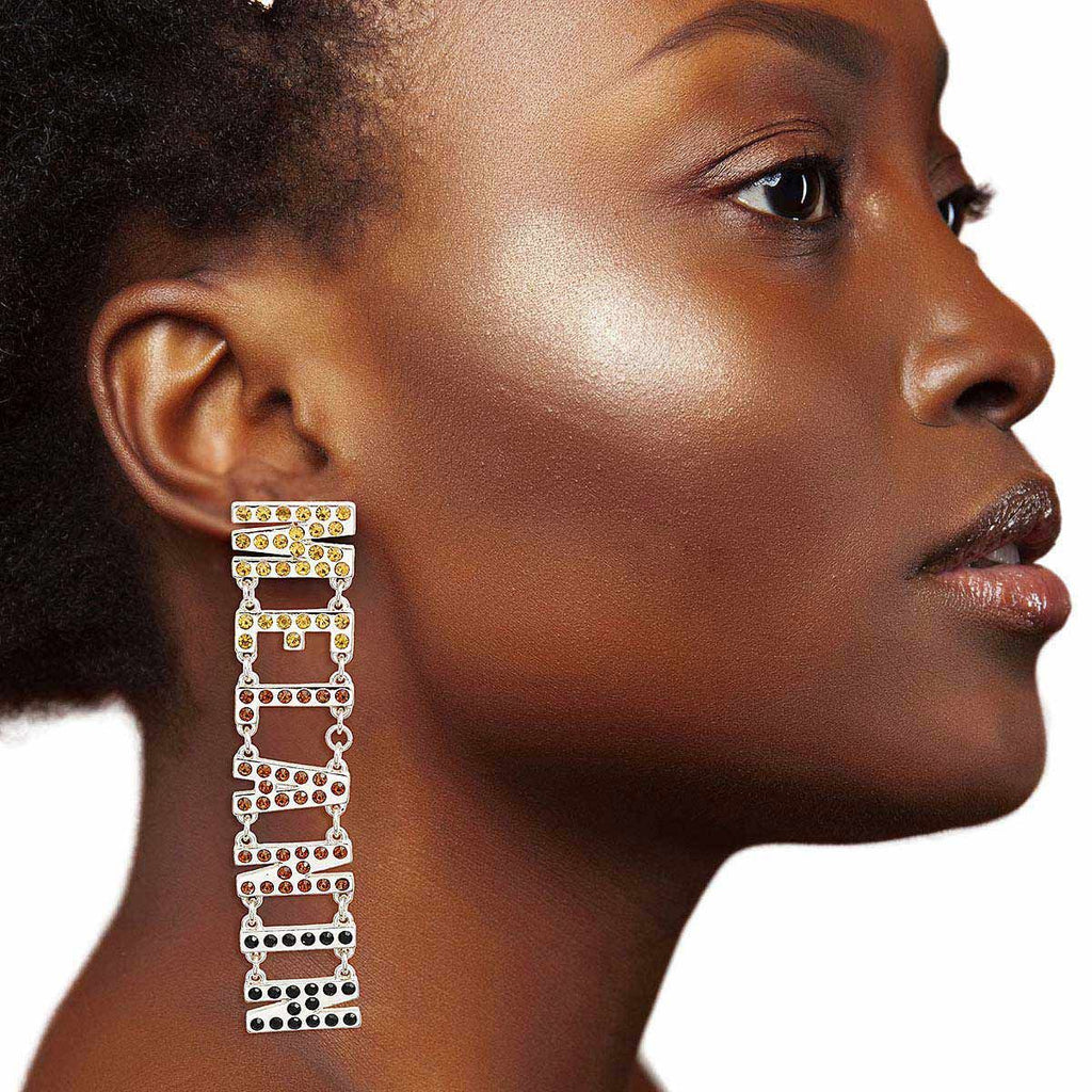 Statement Silver Rhinestone Melanin Link Earrings Stylish Fashion Jewelry