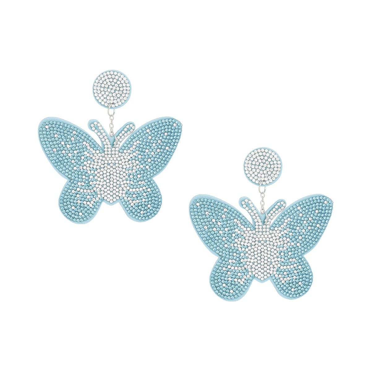 Statement Drop Earrings with Blue Butterfly and Rhinestones