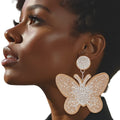 Fashion Earrings Drop Brown Butterfly Rhinestone Fabric Statement Jewelry