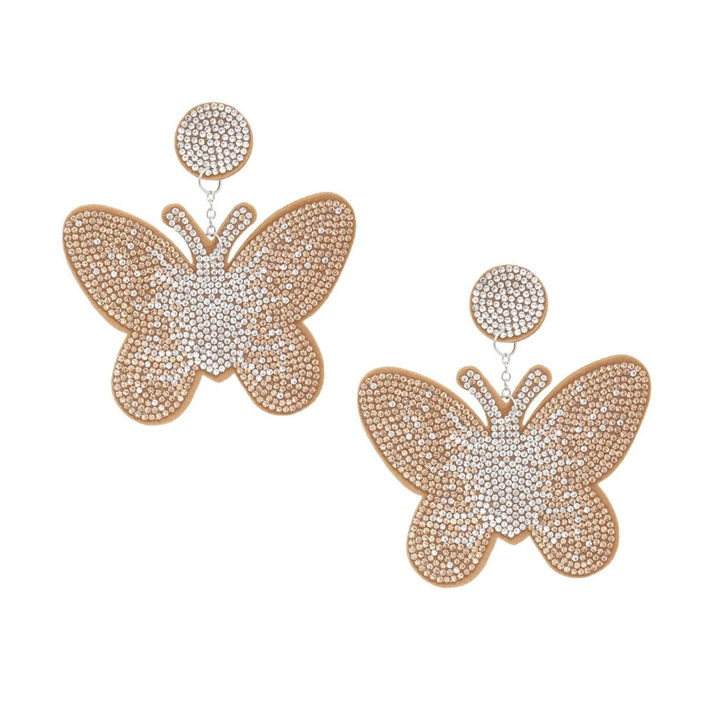 Fashion Earrings Drop Brown Butterfly Rhinestone Fabric Statement Jewelry