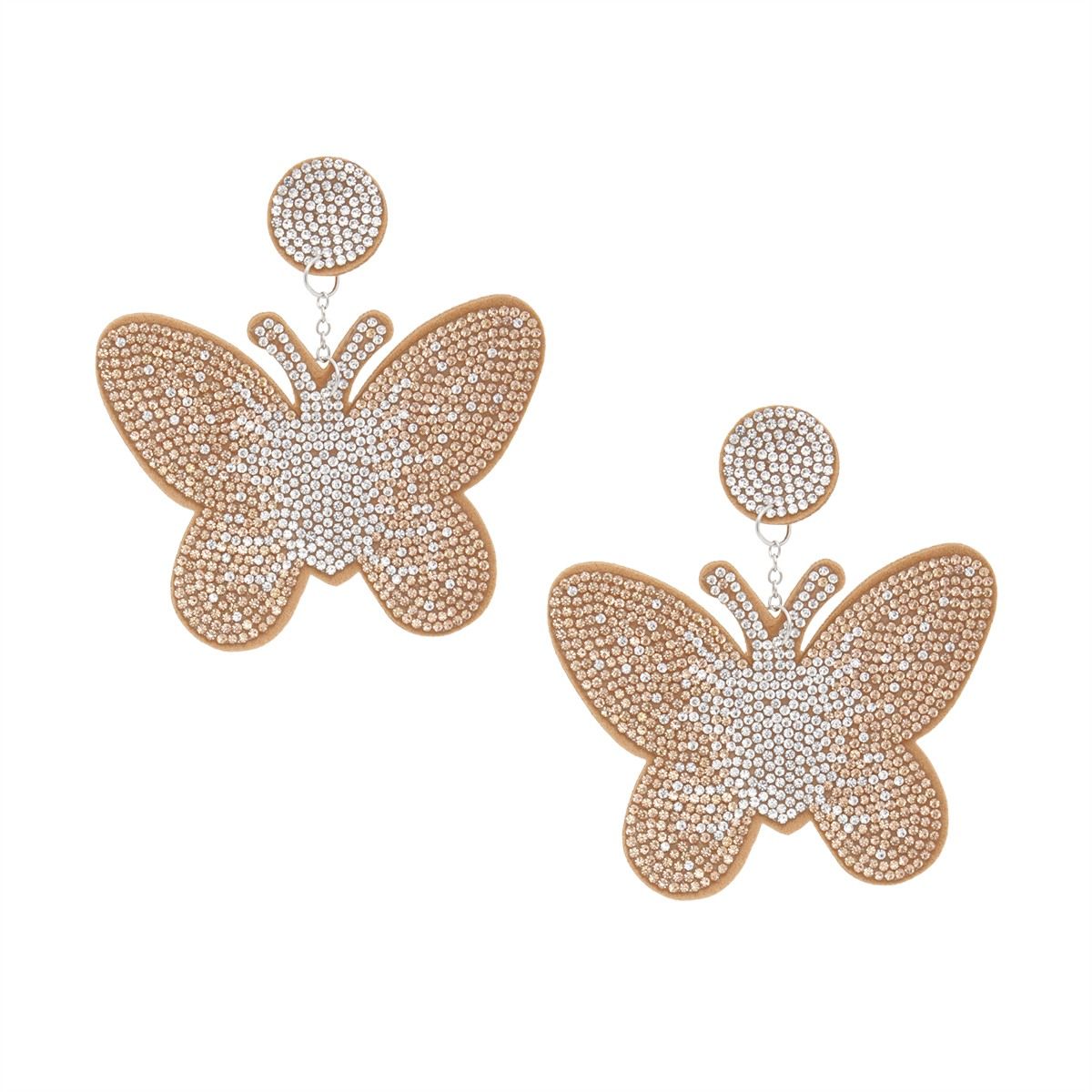 Fashion Earrings Drop Brown Butterfly Rhinestone Fabric Statement Jewelry