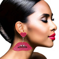 Statement Heart Earrings with Fuchsia Lips Design, Trendy Fashion Jewelry