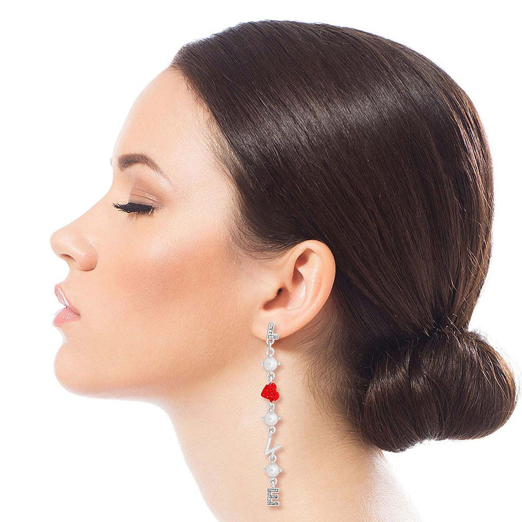 Silver Heart Pearl Earrings Stylish Trendy Jewelry Accessory