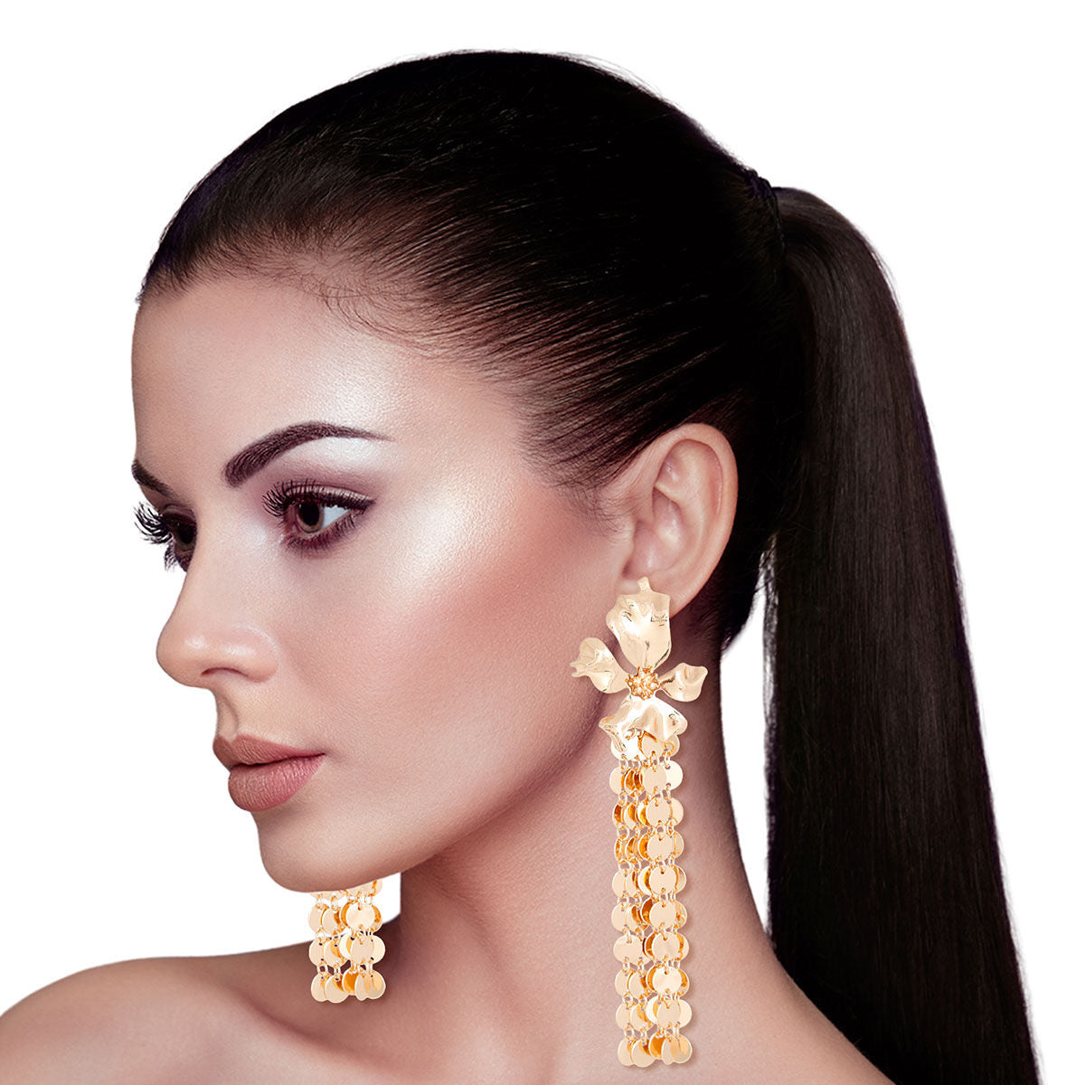Statement Gold Metal Fringe Flower Earrings Stylish Chic Jewelry