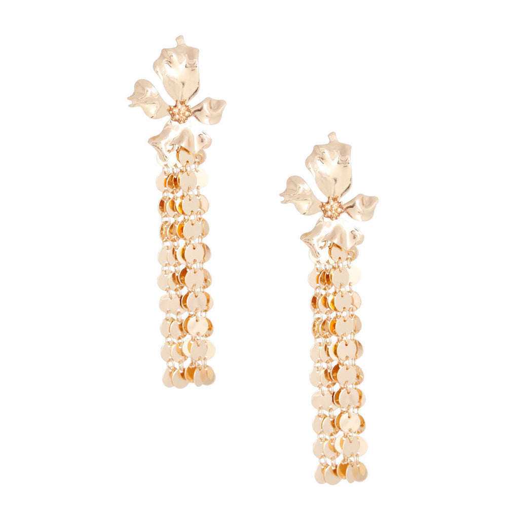 Statement Gold Metal Fringe Flower Earrings Stylish Chic Jewelry