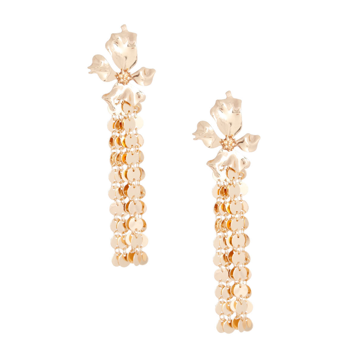 Statement Gold Metal Fringe Flower Earrings Stylish Chic Jewelry