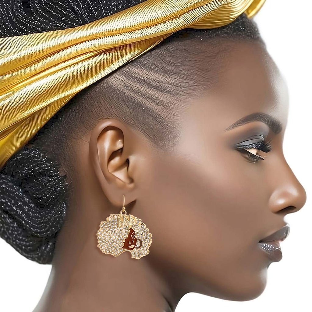 Fishhook Earrings Gold Afro Queen Stylish Statement Jewelry