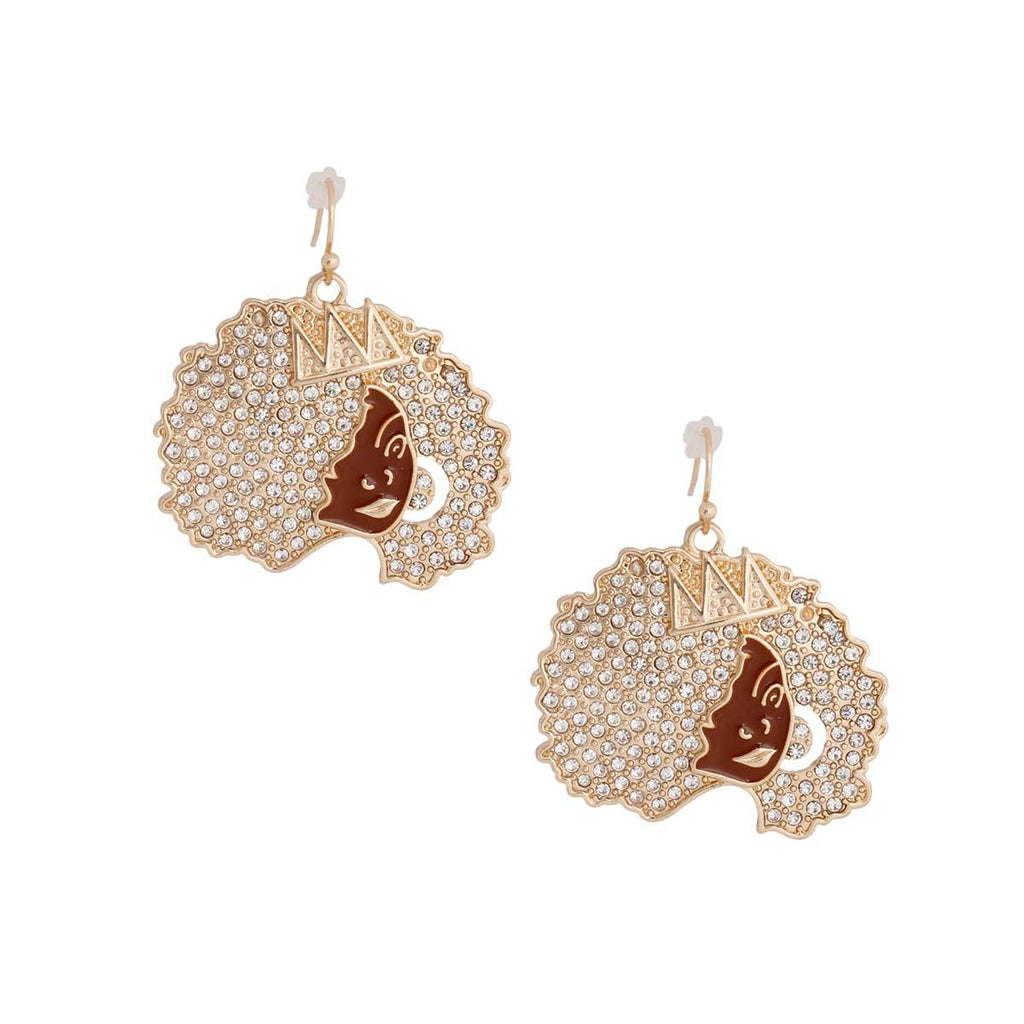 Fishhook Earrings Gold Afro Queen Stylish Statement Jewelry