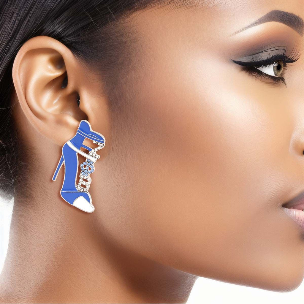 Zeta Heel Studs Blue White Stylish Fashion Jewelry Accessories