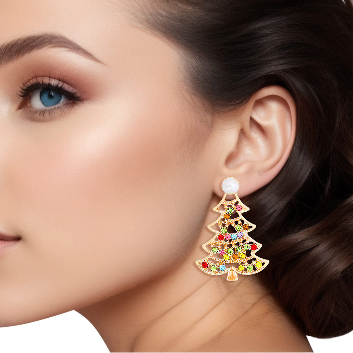 Small Gold Pearl Stud Christmas Tree Earrings for Women – Stylish Holiday Jewelry