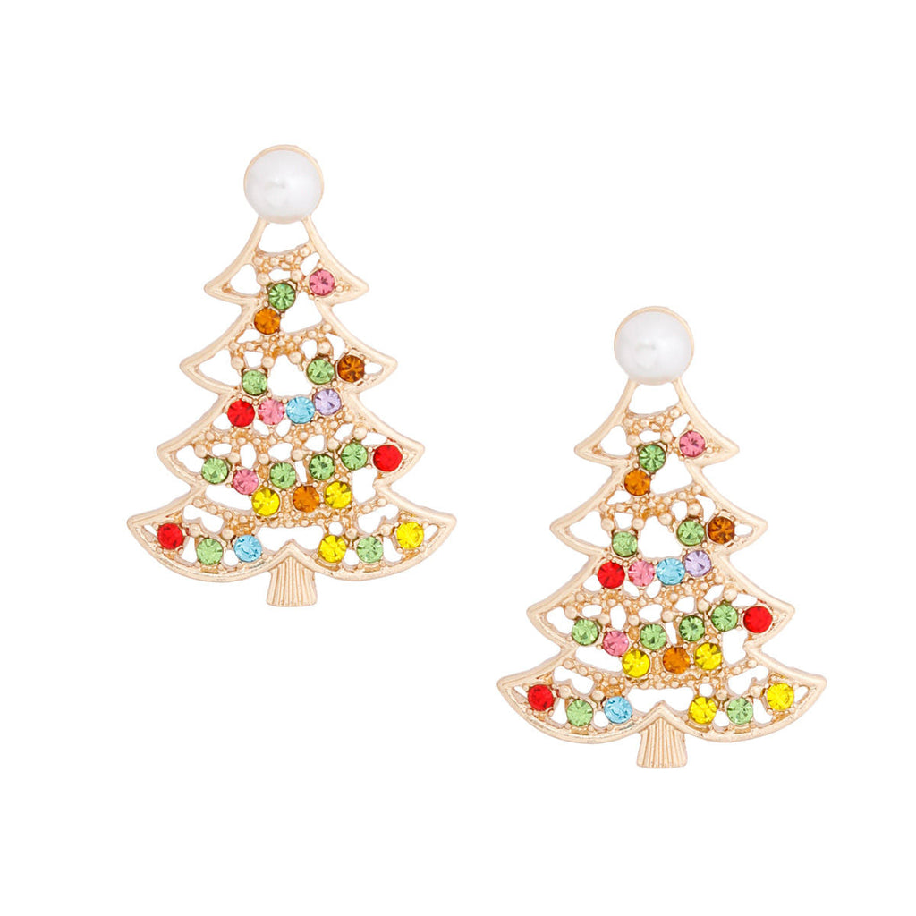 Small Gold Pearl Stud Christmas Tree Earrings for Women – Stylish Holiday Jewelry