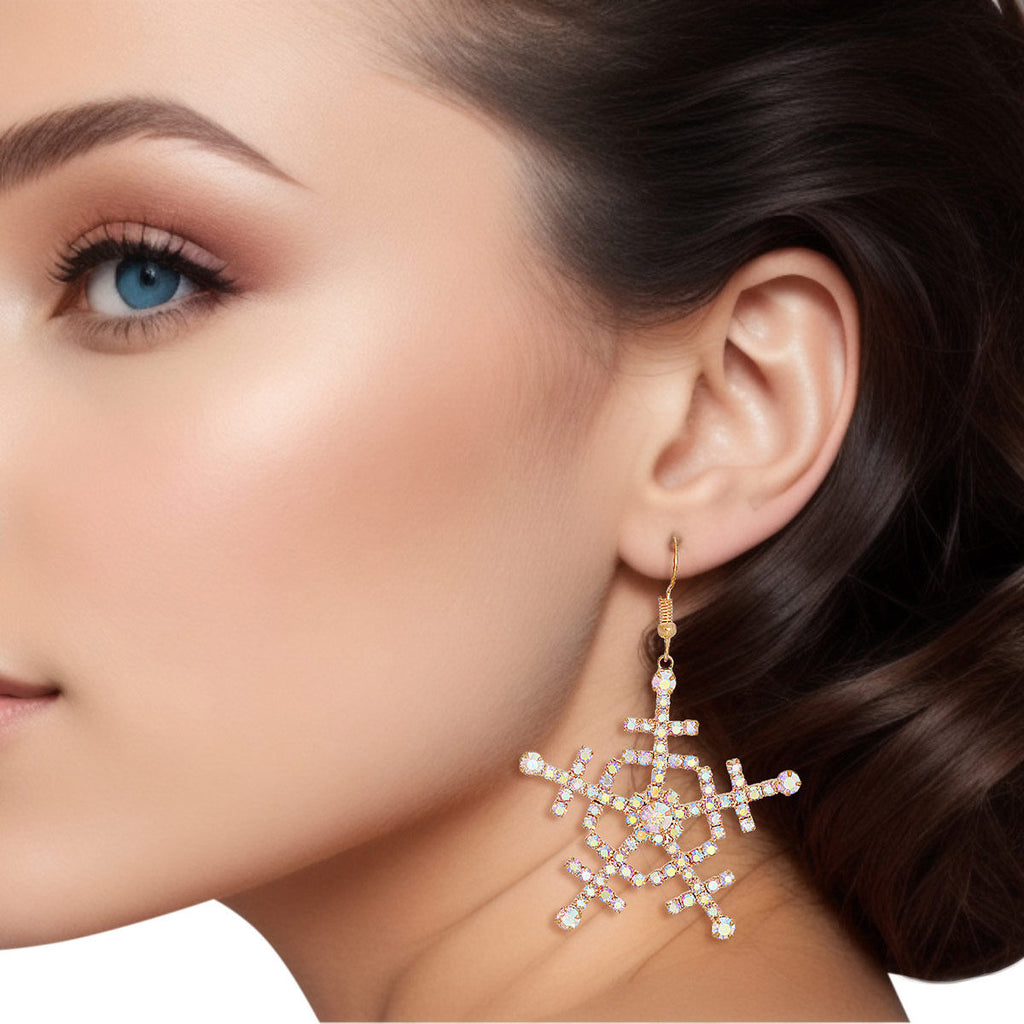 Medium Gold Dangle Snowflake Earrings Stylish Women’s Jewelry