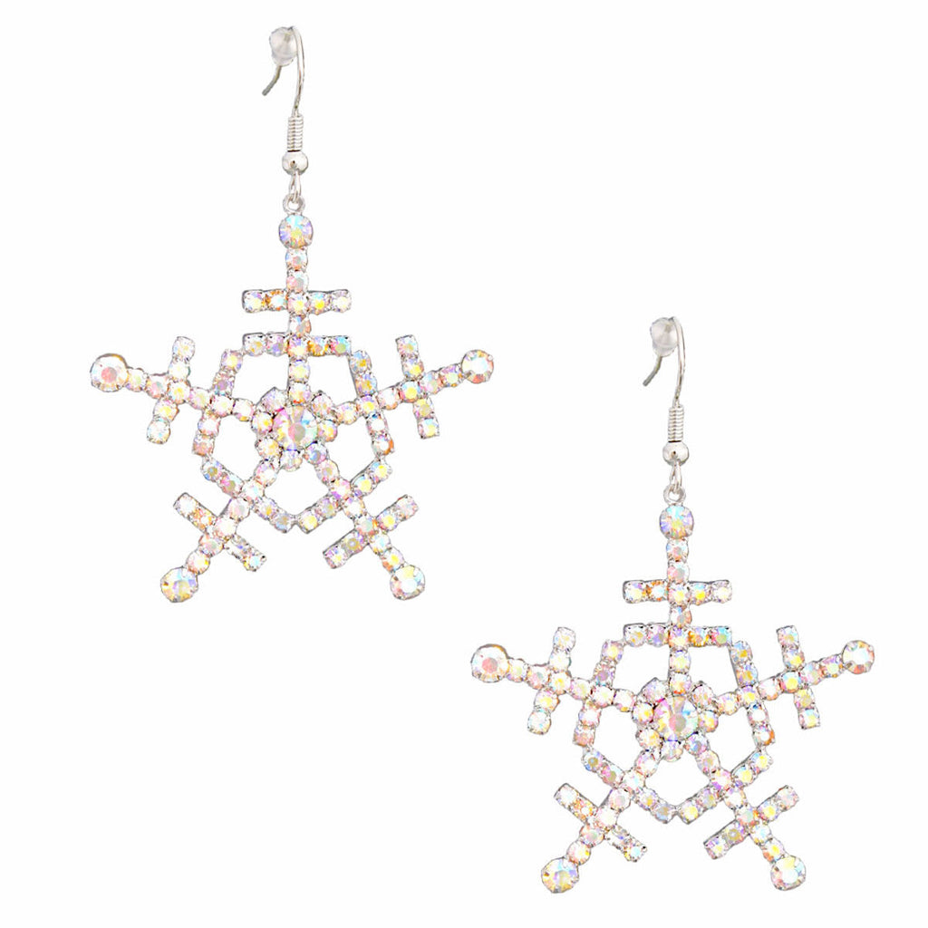 Silver Medium Dangle Snowflake Earrings for Women – Stylish Fashion Jewelry
