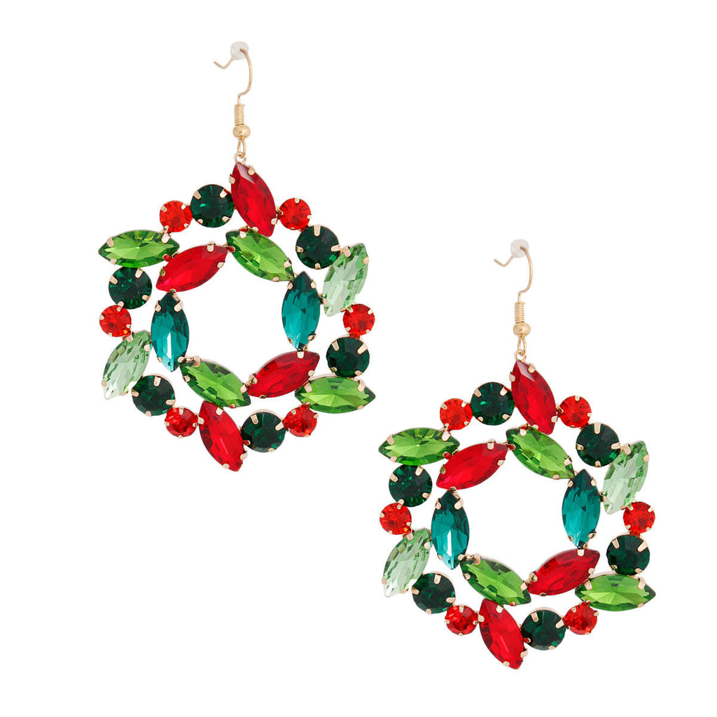 Medium Dangle Christmas Wreath Earrings for Women – Trendy Holiday Jewelry