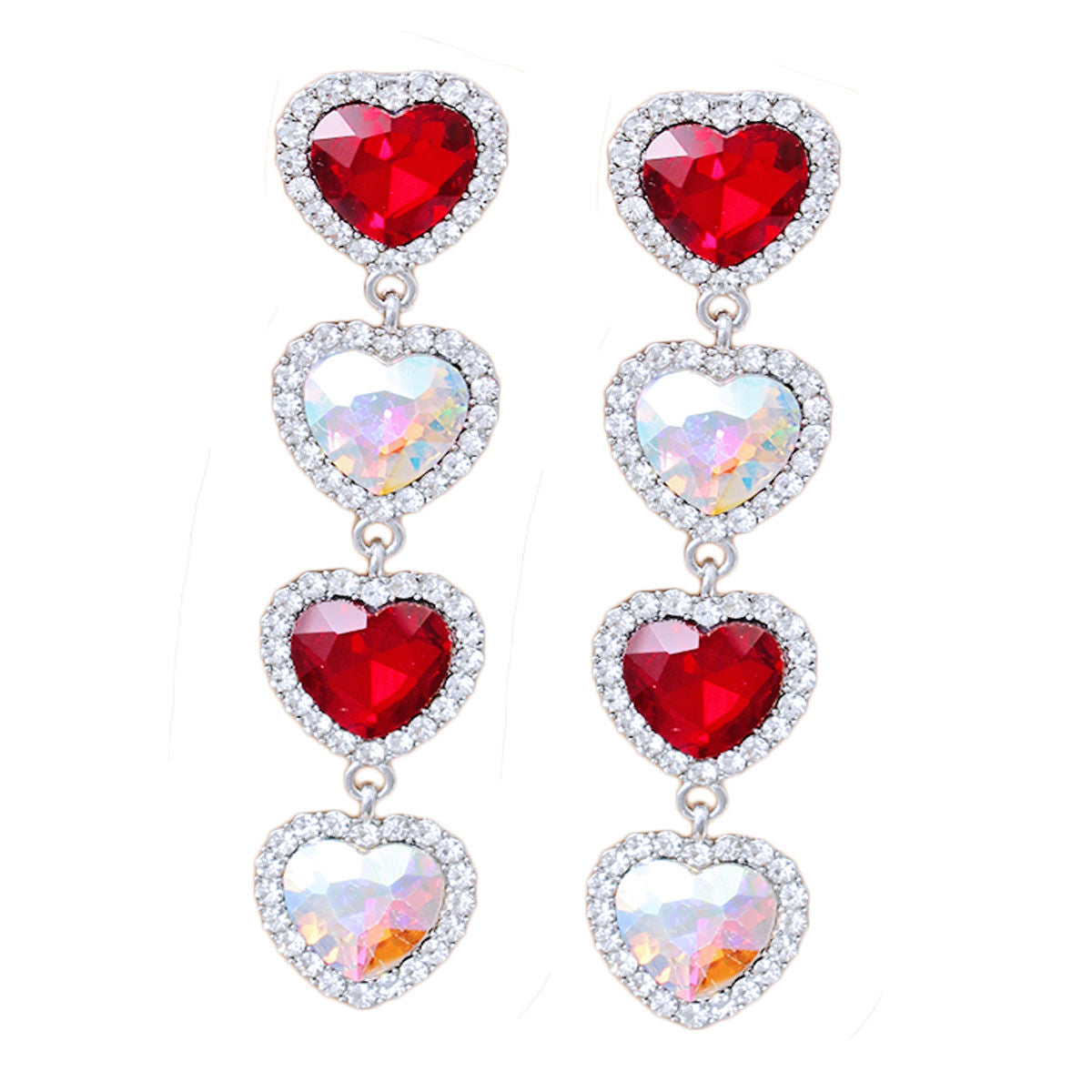 Crystal Quad Heart Earrings Stylish Statement Jewelry